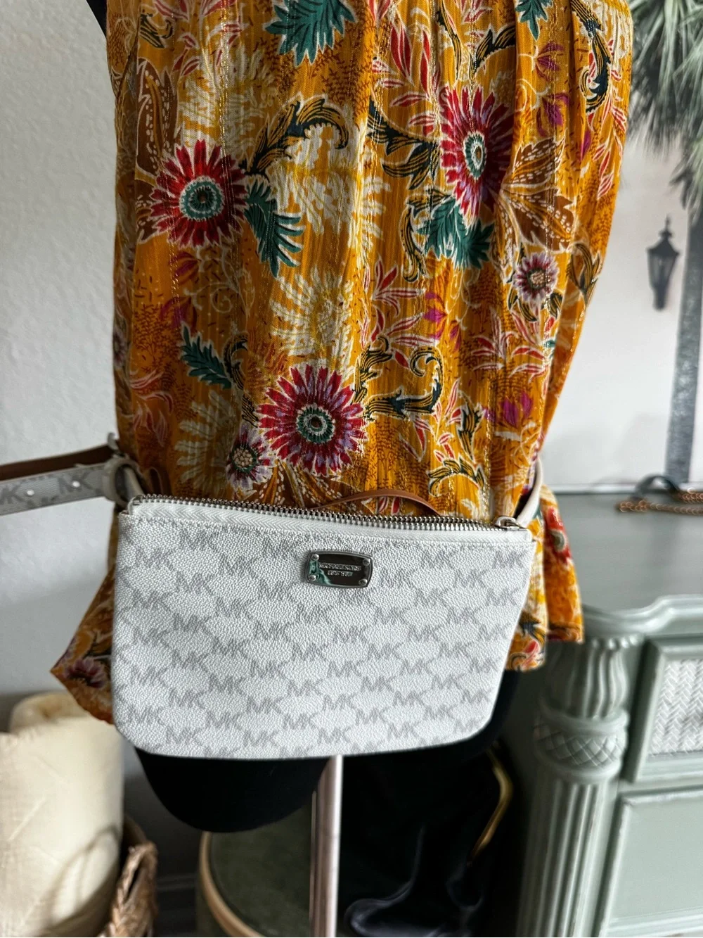 Michael Kors White Logo-Print Crossbody Belt Bag